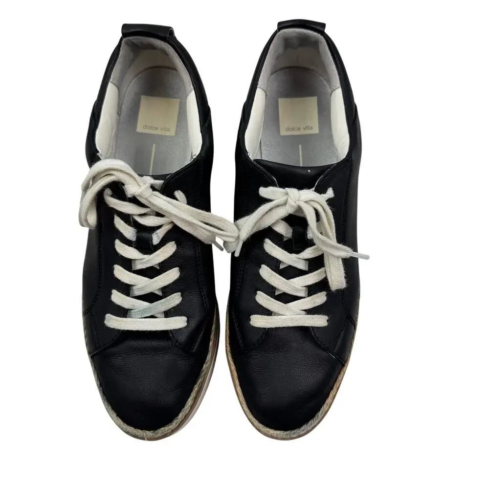 Dolce Vita Tinley Lace Up Platform Black Leather Sneakers Women's Size 9.5